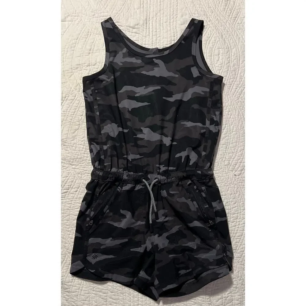 Athleta romper black, and gray camo print